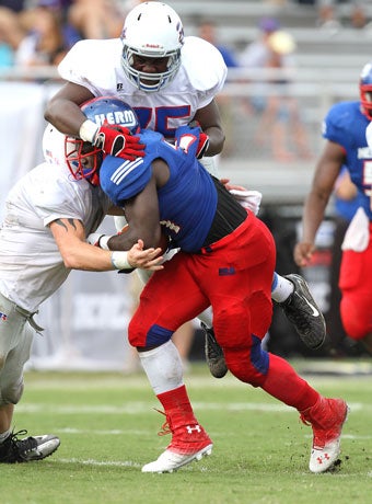 The Varina defense will need to gang-tackle Hermitagebeast Derrick Green in Friday's matchup.
