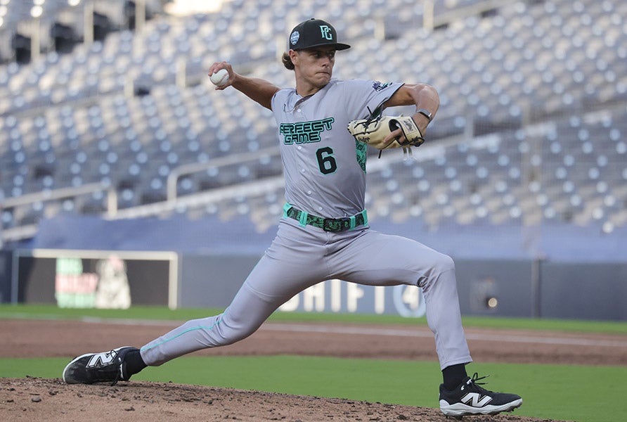 Jesuit pitcher Kaden Waechter in action at the Perfect Game All-American Classic last summer. He leads his team into the National High School Invitational this week. (PHOTO: Steven Silva)
