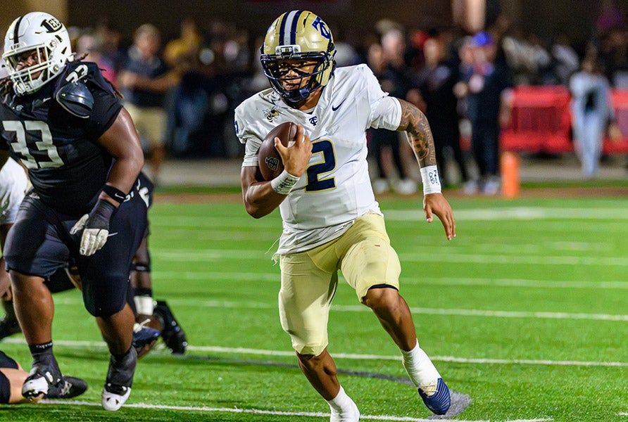 Lee County had no answer for Thomas County Central quarterback Aidan McPherson on Friday night. The Duke commit accounted for all seven of his team's touchdowns and nearly 400 yards in a statement win. (PHOTO: Greg Giedd)