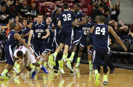 The aftermath after Horizon's stunning 47-46 victory over St. Joseph on a buzzer-beating three-pointer from Ethan Underwood. 