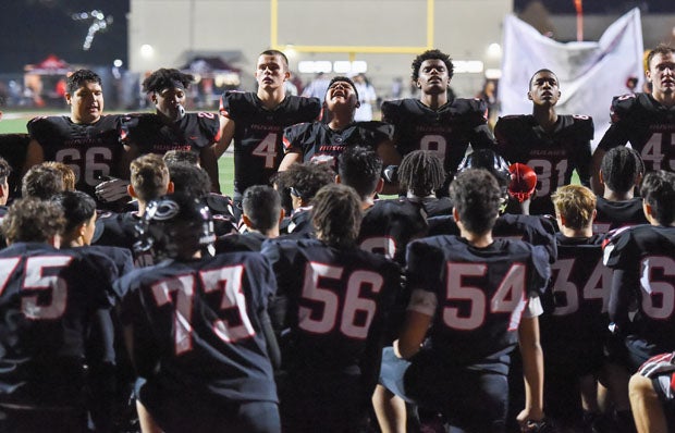 Centennial football before its 56-0 win over JSerra Catholic.
