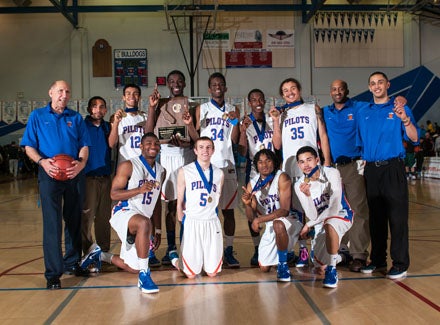 St. Joseph after winning the North Region Division V title Saturday at Folsom High.