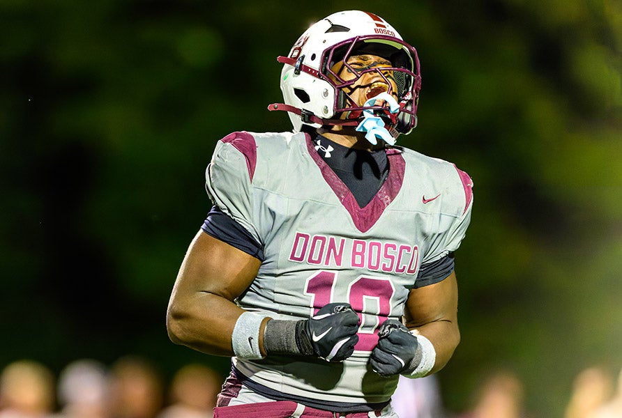 Don Bosco Prep linebacker Mikahi Allen celebrates a big play Friday night in his team's win over St. Joseph Regional. (PHOTO: Pete Hagedoorn)