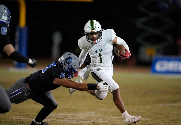 Basha's Miles Lockhart looks to pick up tough yards in the Bears' game Friday against No. 9 Chandler. The defenses of both teams showed up as Basha upset Chandler 14-7. (Photo: David Venezia)