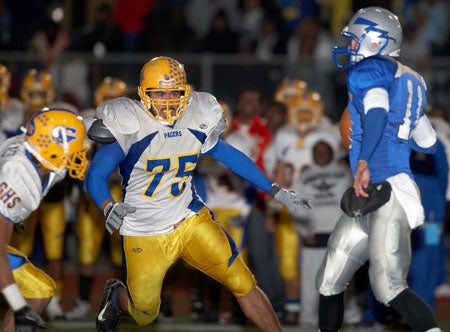 Grant's Puka Lopa takes aim at unloading on another unsuspecting quarterback.