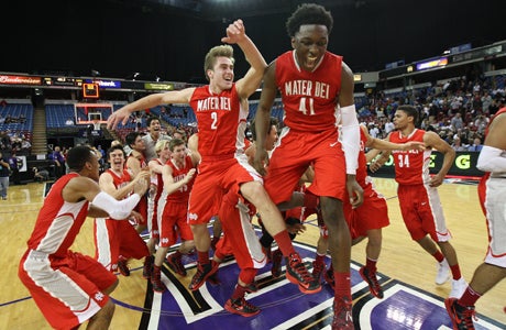 Mater Dei celebrates its third-straight state title after dispatching Archbishop Mitty Saturday at Sleep Train Arena.