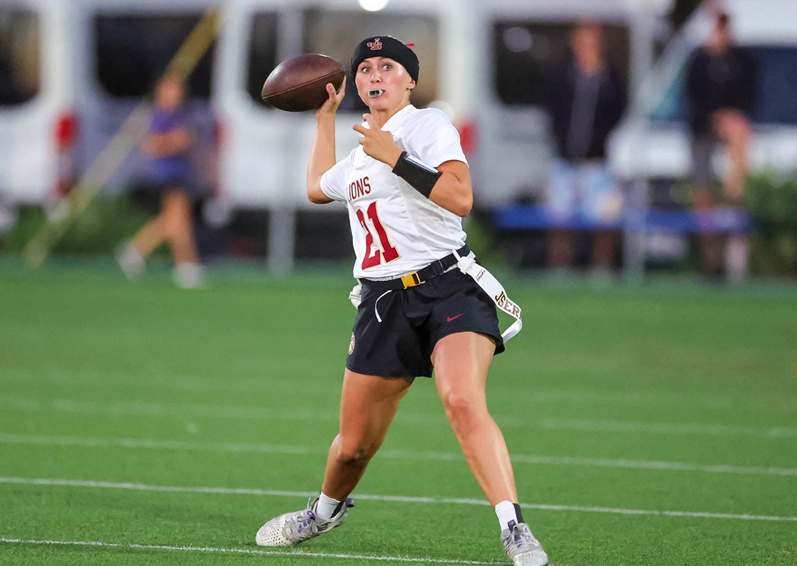 JSerra Catholic quarterback Ava Van Heerde has thrown for 3,265 yards and 44 touchdowns this season. In two wins against Orange Lutheran, she has completed 77 percent of her passes. (PHOTO: John Luciano)