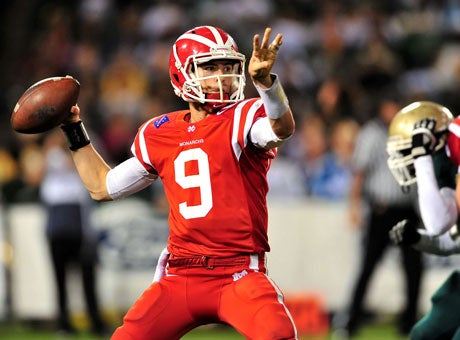 Chase Forrest did throw for lots of passing yards but was also harassed all night by the Poly defense.