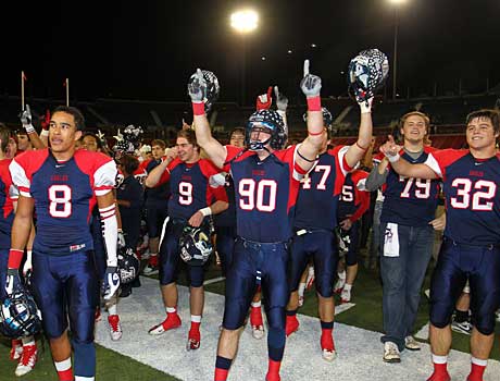 Allen celebrates its big victory over No. 1 DeSoto.