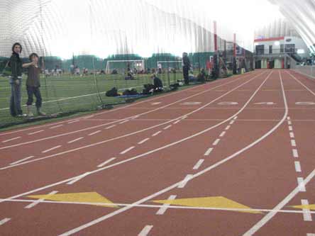 It's not uncommon to see soccer and track share a venue. It is uncommon to see that in an indoor venue. The harsh Alaska weather pushes prep sports indoors sometimes, and the Alaska Dome can handle both.