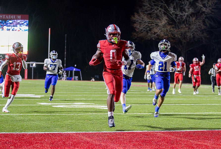 David Gabriel Georges of Baylor finds the end zone against McCallie in last year's semifinal matchup. Gabriel Georges ran for 435 yards and seven touchdowns in that game en route to MaxPreps National Player of the Year honors. (PHOTO: Andy Mitchell)