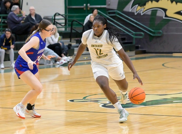 Tatianna Griffin of Ontario Christian led the top-ranked Knights to a runaway 86-19 win on Wednesday in the opening round of the Nike Tournament of Champions in Arizona. Ontario Christian takes on No. 20 Grandview in Thursday action. (Photo: Darin Sicurello)
