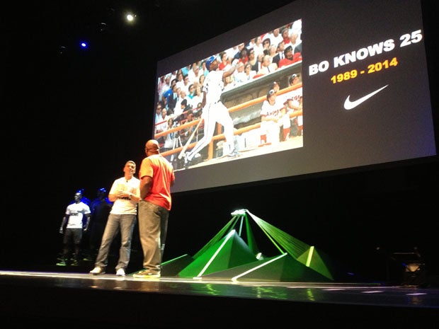 Bo Jackson is honored in a Nike hall during The Opening in Beaverton, Ore.