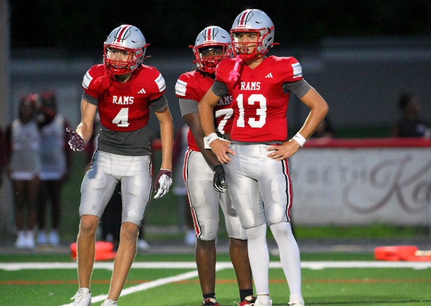 Noah Grubbs (13) threw the pass and Barrett Schulz (4) caught it, but it was the heroics of Tavarius Brundidge Jr. that gave Lake Mary its first state championship. (FILE PHOTO: Mark Fletcher)