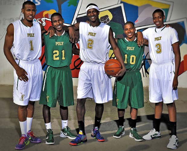 Long Beach Poly will be led this season by top players (left to right): Roschon Price, Brandon Staton, Jordan Bell, Ke'jhan Feagin and Kameron Chatman.