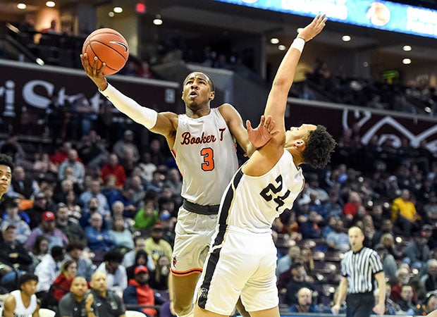 Guard Bryce Thompson goes up for two of his team-high 22 points for Booker T. Washington.