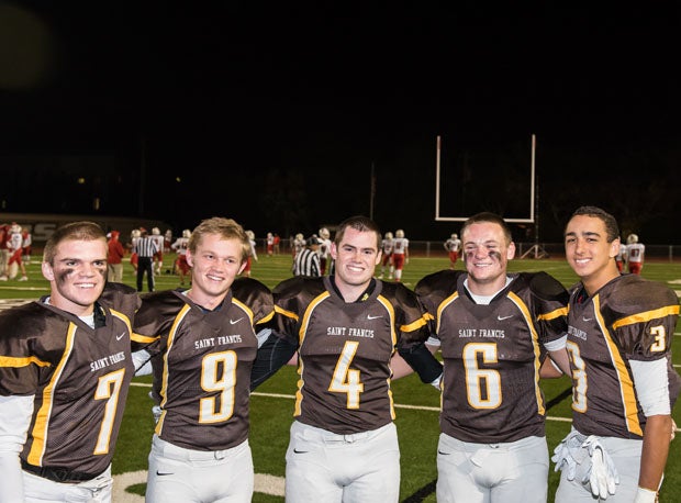 Riley Quinn with his senior teammates on Senior Night. 