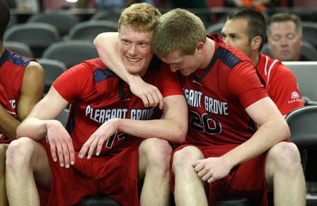 It was a great celebration for first-time NorCal champion Pleasant Grove, especially for Colfax Nordquist (left) who had 17 points and 12 rebounds and Matthew Smrekar who played remarkable defense on McDonald's All-American Marcus Lee.