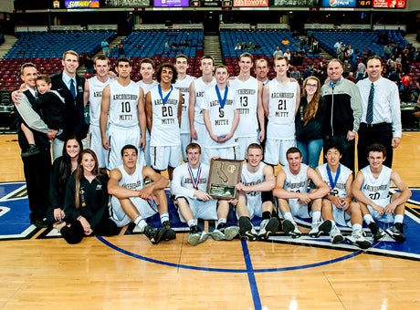 Mitty's team photo after a resounding 70-50 win over Sheldon in the first CIF Open Division NorCal finals. Mitty goes after its third straight state title next week against Mater Dei which has also won two straight state crowns.