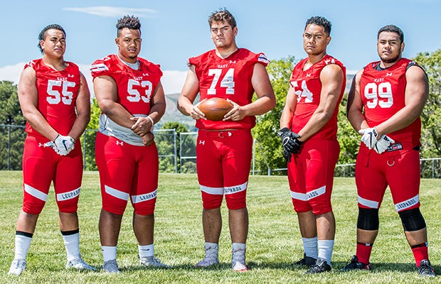 East has several top returning linemen including (left to right) Seni Tuiaki, Sam Taki Taimani, Junior Angilau, Paul Maile and Moa Heimuli.