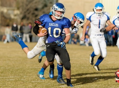 Dayspring Christian quarterback Kylar Mai (10) has amassed more than 3,300 yards of total offense and 54 TDs in leading the Eagles to the Class A 8-Man state championship. They will meet Caliche. 
