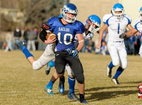Dayspring Christian quarterback Kylar Mai (10) has amassed more than 3,300 yards of total offense and 54 TDs in leading the Eagles to the Class A 8-Man state championship. They will meet Caliche.