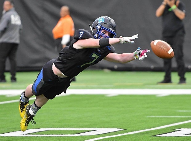 Pahranagat's A.J. Thornton lays out but can't come up with the ball in the Panthers' Nevada 1A state title game against Spring Mount. Pahranagat won 26-18. (Photo: Jules Karney)