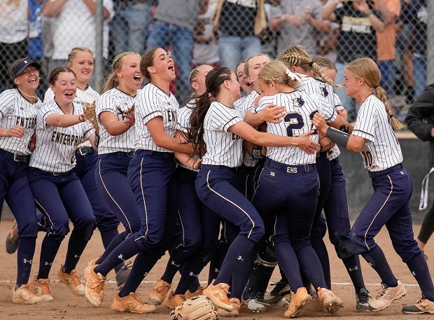 Enterprise players celebrate their 2A title. MaxPreps has the complete list of softball state champions. (Photo: Zack Bertola)