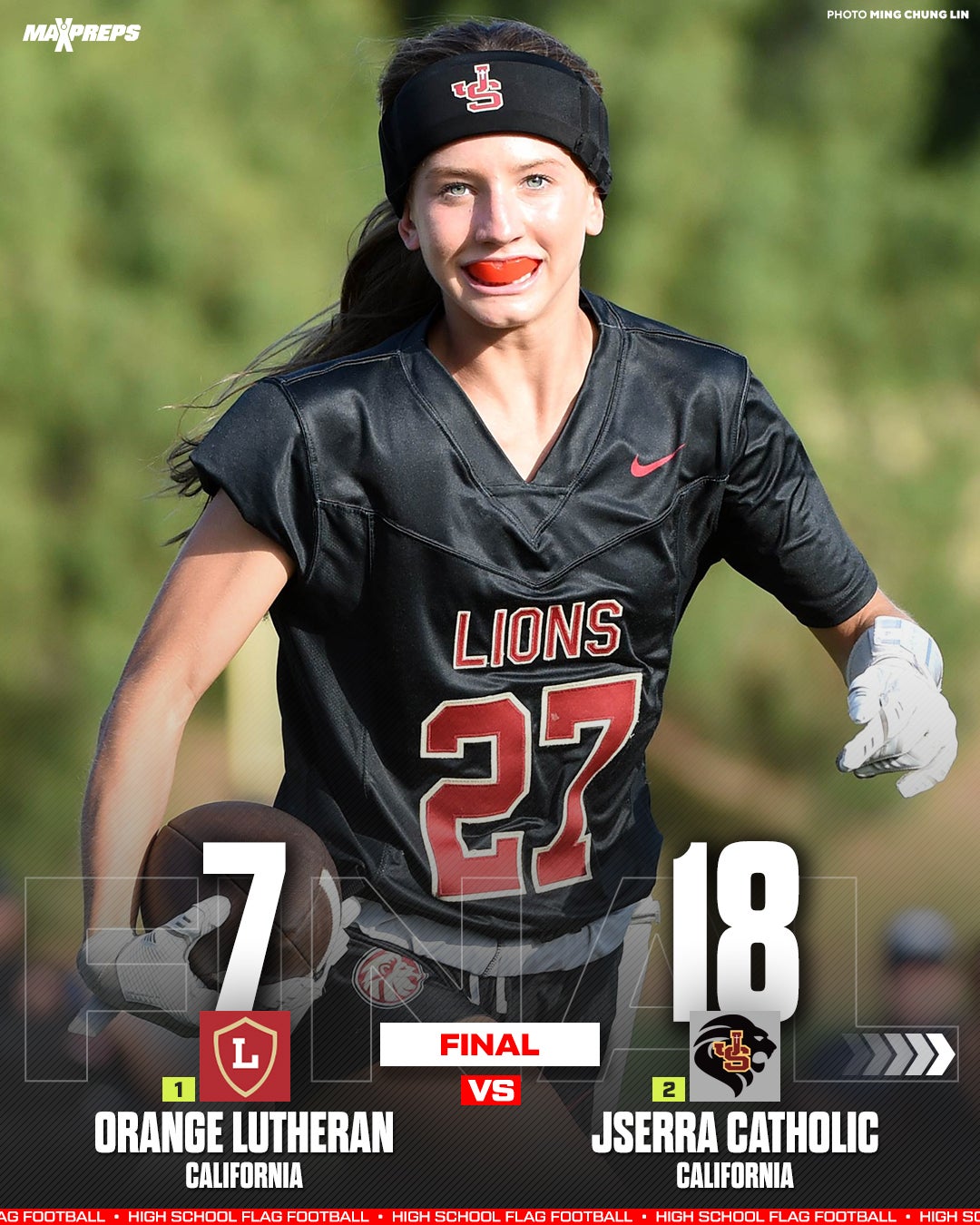 Flag football showdown lives up to the hype as No. 2 JSerra hands No. 1 Orange Lutheran first loss, 18-7