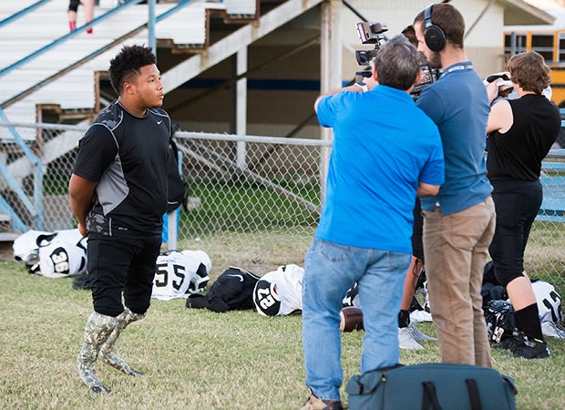 Martell is interviewed by a videographer for MaxPreps.