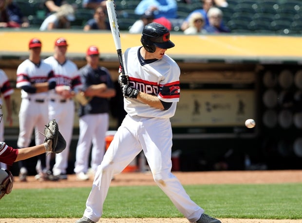 A Campolindo player prepares for a wayward pitch in the Dave Stewart/Oakland A's Showdown in 2012.