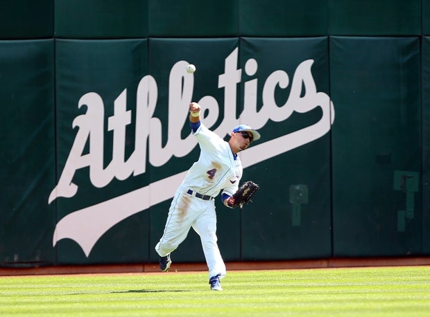 Nikko Degrano of St. Joseph Notre Dame lets loose with a throw in the Dave Stewart/Oakland A's Showdown at O.co Coliseum in 2012.