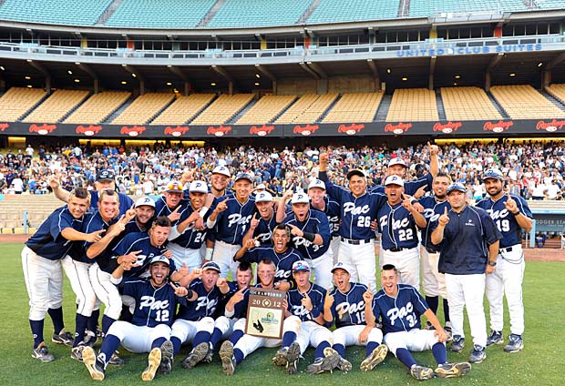 Pacifica celebrates after winning the 2012 CIF Southern Section Division II title at Dodger Stadium.