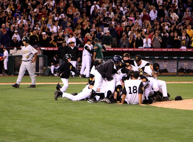 Capistrano Valley celebrates a 2009 Southern Section Division I title at Angel Stadium of Anaheim.