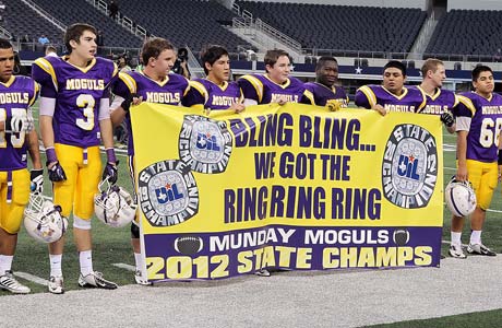 Munday players let it be known that they won the championship ring following their victory over Tenaha in the Texas Class 1A Division II state title game.