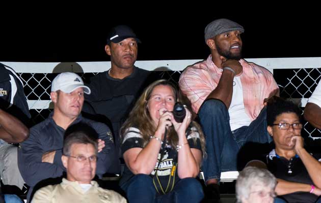 Ray Lewis (top right) and Gary Sheffield (top left) attended the Bishop Moore game on Friday.
