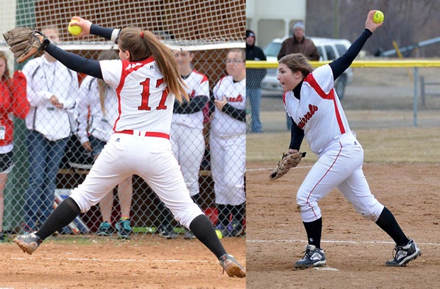 Notice a difference? These pictures of Sierra Amundson are taken from the same angle, the left in 2013 and the right this year. Amundson has learned to pitch left-handed after going through Tommy John Surgery on her right elbow last August.