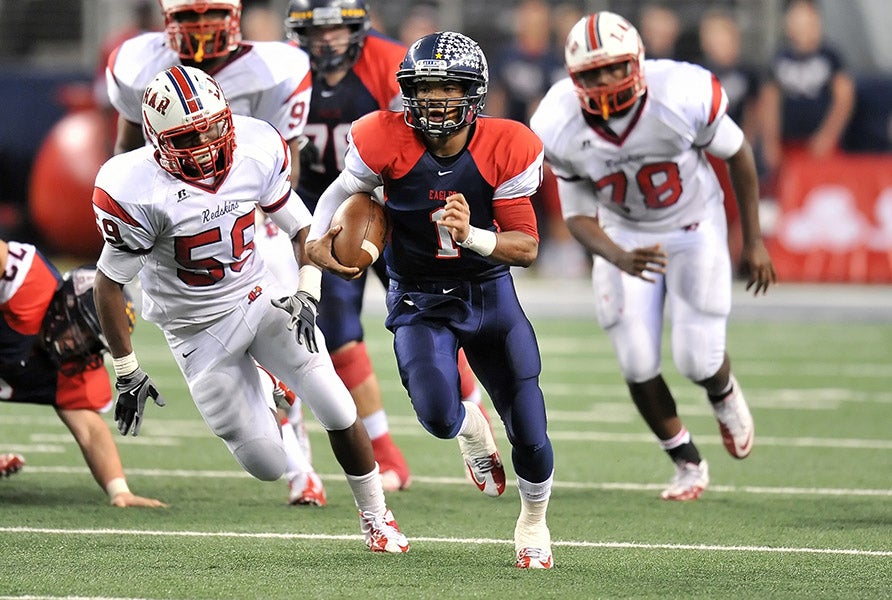 Kyler Murray ran for 143 yards and two touchdowns to lead Allen to a victory in the 2012 Class 5A Division 1 state championship game in Texas. The Eagles would go on to be recognized as the national champions by multiple media outlets that season despite a loss on their record. (PHOTO: Kyle Dantzler)