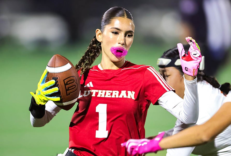 Junior Ava Harrison is one of the top returning playmakers for Orange Lutheran, who will compete at the inaugural MaxPreps Flag Football Showdown Sept. 11-12. (PHOTO: John Luciano)