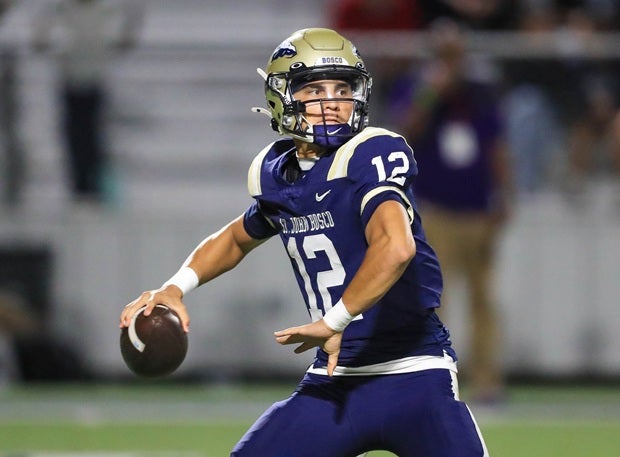 Koa Malau'ulu threw four touchdown passes to four different receivers as No. 1 St. John Bosco beat No. 9 Santa Margarita 27-14 on Friday. (PHOTO: Rene Morales)