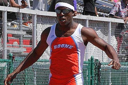 Marvin Bracy of Orlando Boone won the 100 at the FHSAA state finals but could not compete in the 200 after his hamstring tightened.