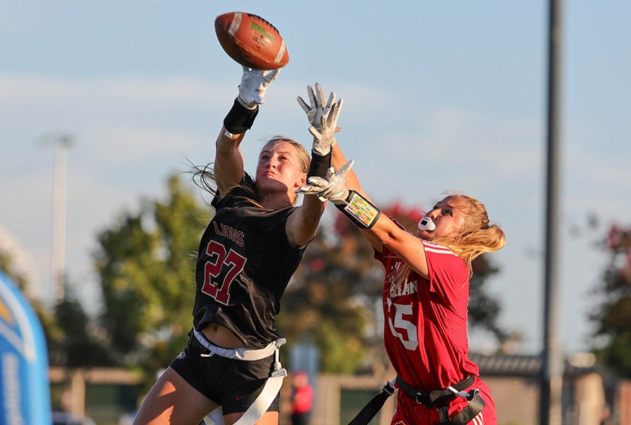 JSerra Catholic sophomore Tessa Russell had two interception returns for touchdowns to help the No. 1 Lions defeat No. 2 Orange Lutheran 38-0 on Tuesday. (PHOTO: John Luciano)