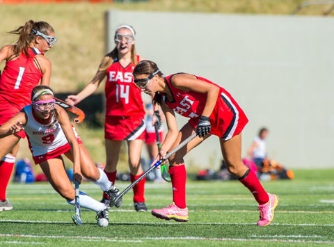 Denver East leading scorer Eve Van Berkel, right, has the Angels eyeing a top finish this season. Fourth-ranked Denver East is off to a 5-0 start with games looming against higher-ranked teams. 