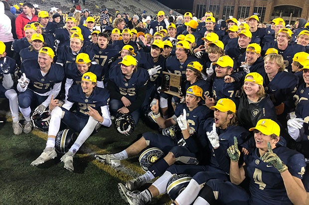 Cody celebrates a win in Wyoming's Class 3A state title game last weekend after snagging pick-sixes on three consecutive Jackson Hole possessions in the second half.