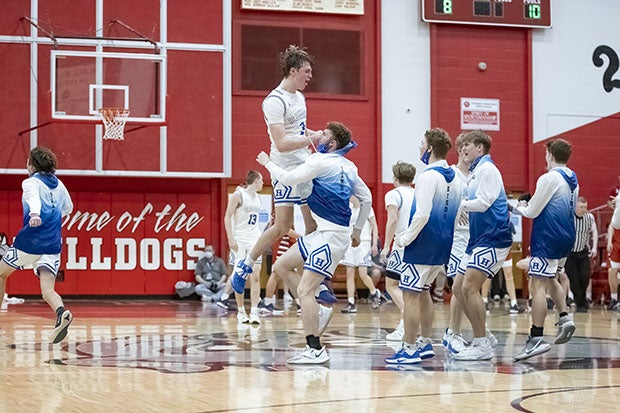 Sam Vinson celebrates a win over St. Henry in the Ninth Region semifinals.