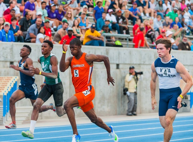 Chaminade junior T.J. Brock breezing to victory in his 100-meter heat in the 97th CIF State Track and Field Championships at Buchanan High School in Clovis.