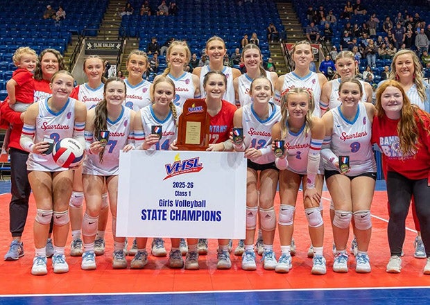 Giles celebrates after sweeping Middlesex 3-0 for Virginia's Class 1 state championship.