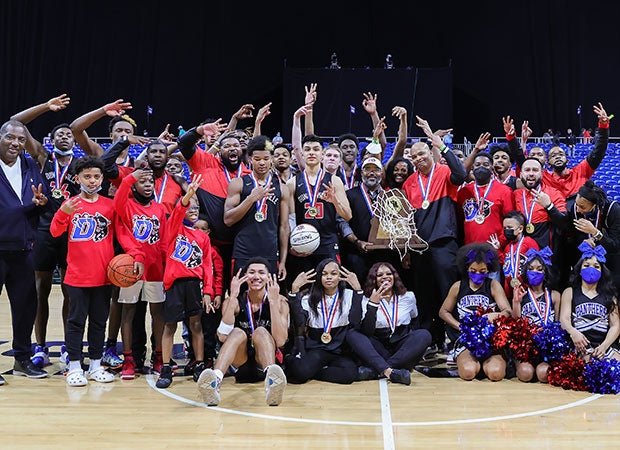 Duncanville celebrates second consecutive state title victory.