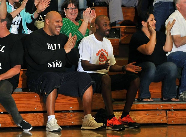 LaVar Ball (left) cheering on Chino Hills' national title team in 2015-16.