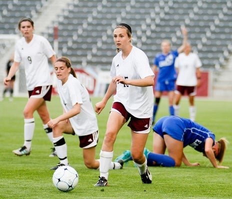 Cheyenne Mountain senior Ellen Smith, center, scored the winning goal for the Indians in the semifinals against Green Mountain. The defending champions will take on Broomfield in the Class 4A championship, which is a rematch from last year's title game.